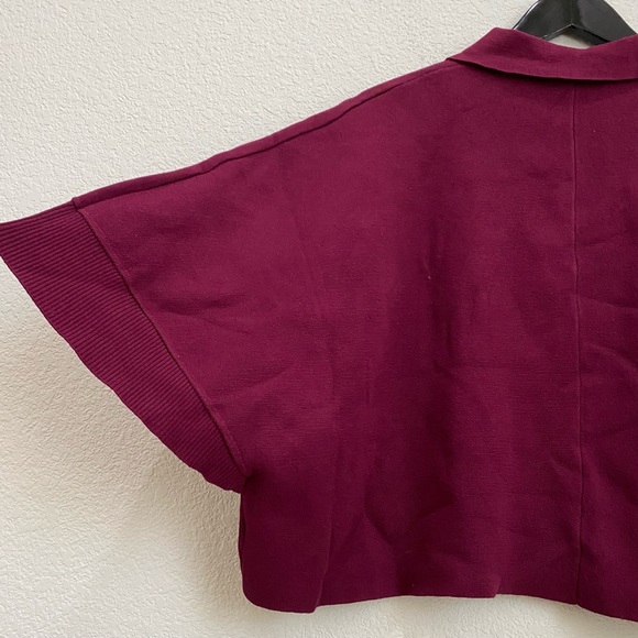 FLAT WHITE by Anthropologie Plum/Prune Button Down Cropped Knit Top Size L - Picture 8 of 12